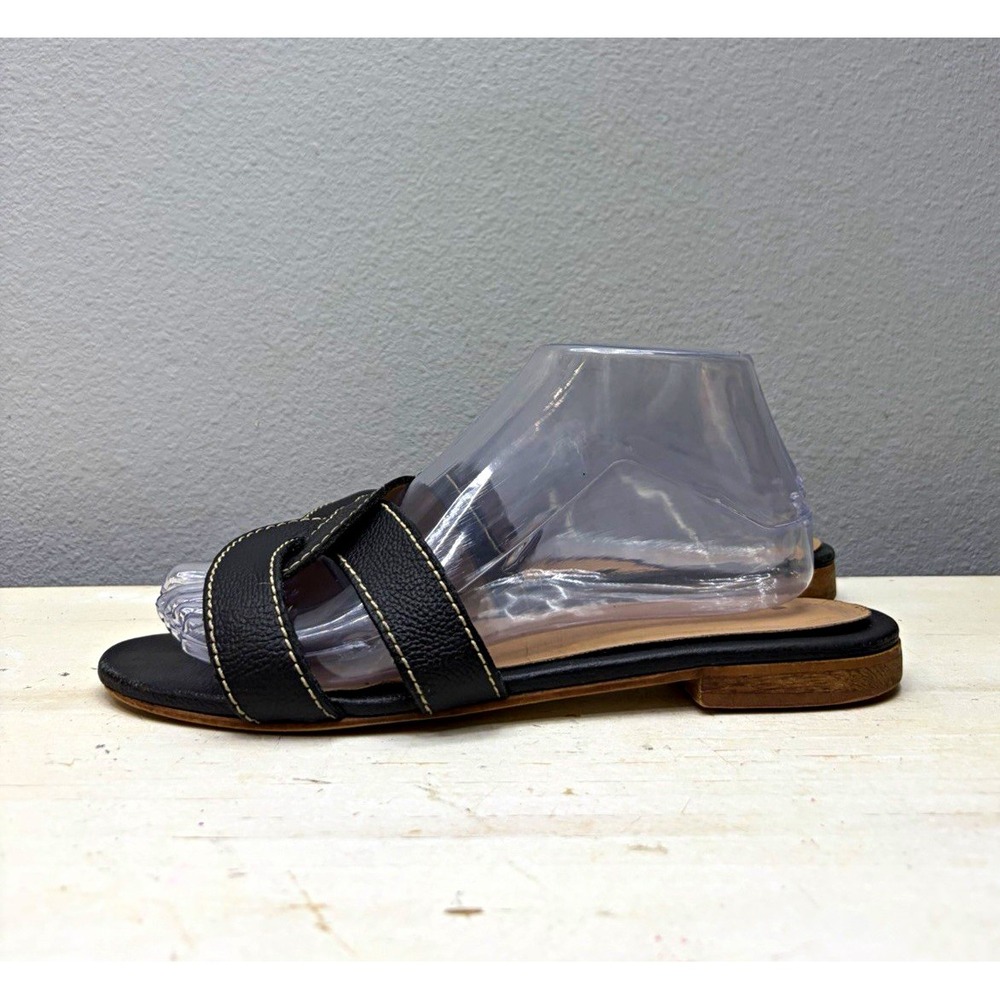 Kaanas Black Leather Santorini Infinity Slide Sandals Size 9